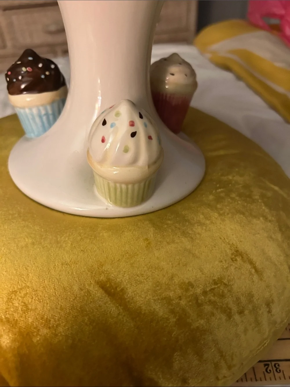 Ceramic Cupcake Pedestal Cake Stand - Pink Accent Never Used